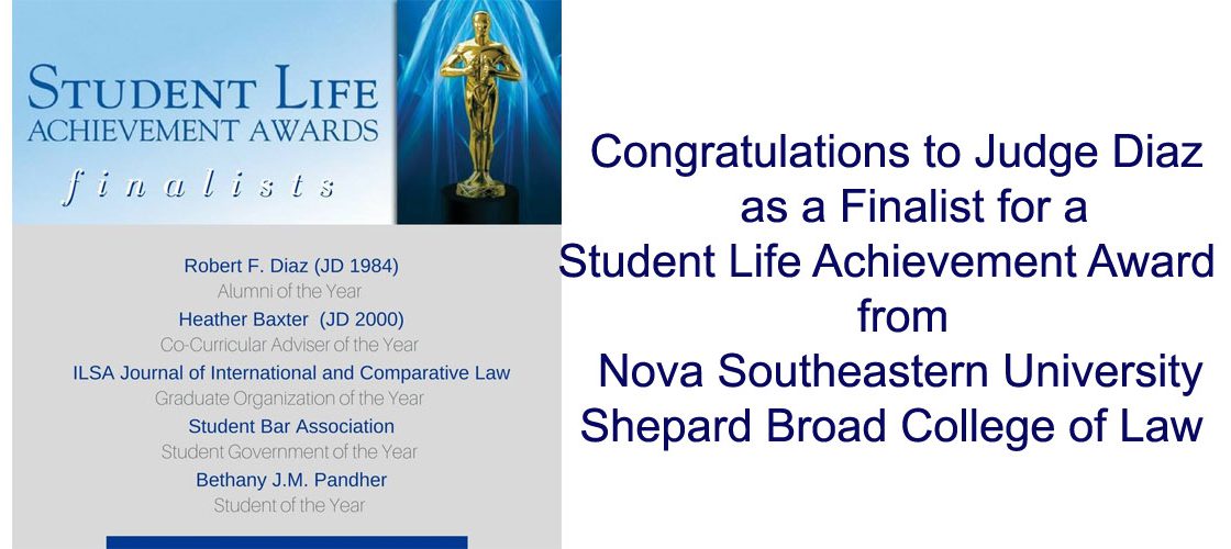 Judge Diaz, Finalist for NSU Student Life Achievement Award