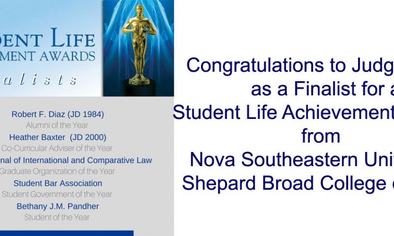 Judge Diaz, Finalist for NSU Student Life Achievement Award
