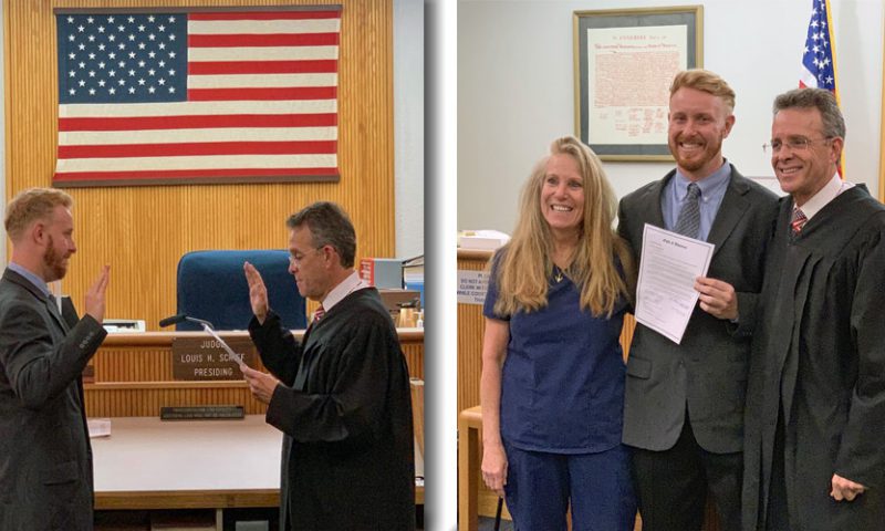 Judge Schiff Gives Oath of Attorney to His Son