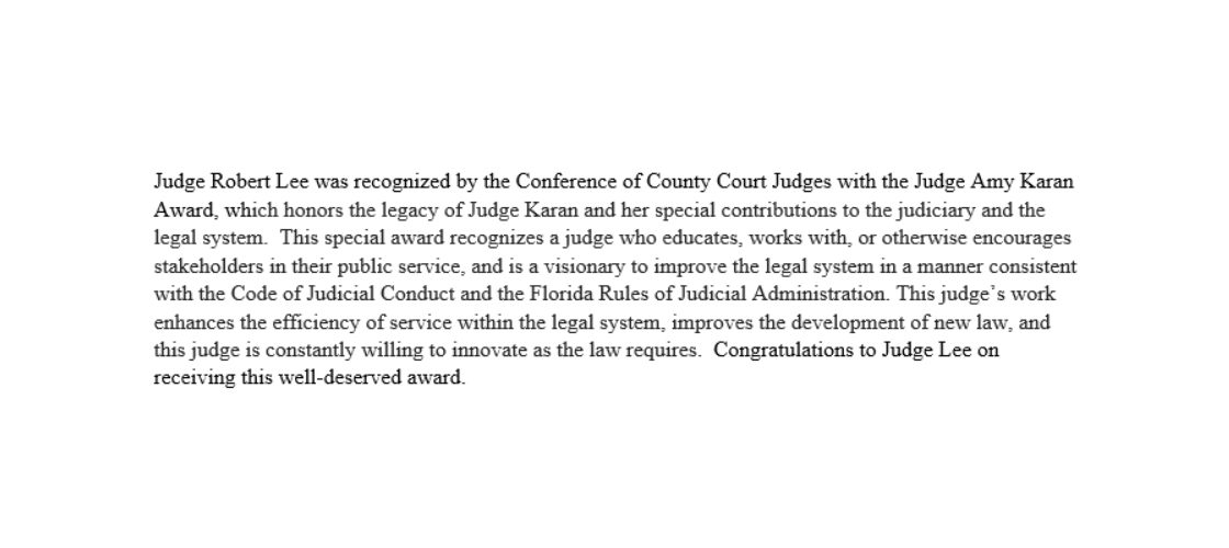 Judge Lee Recipient of the Judge Amy Karan Award