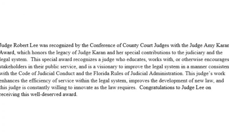 Judge Lee Recipient of the Judge Amy Karan Award