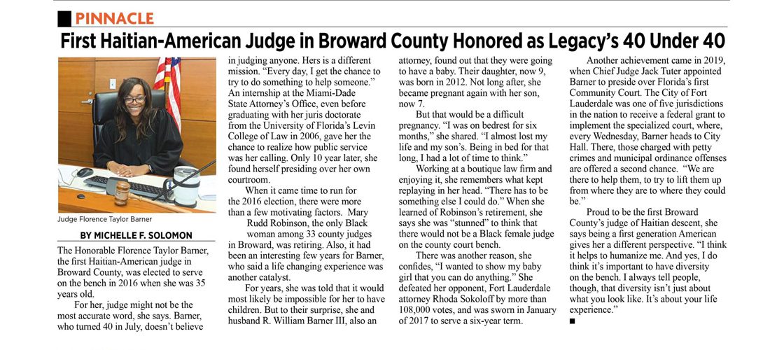 Legacy Magazine Recognizes Judge Barner in the 40 Under 40 2021 Issue