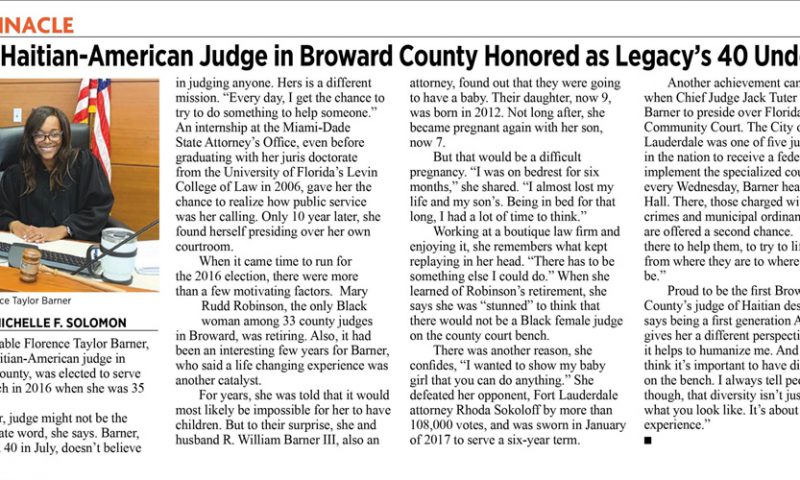 Legacy Magazine Recognizes Judge Barner in the 40 Under 40 2021 Issue