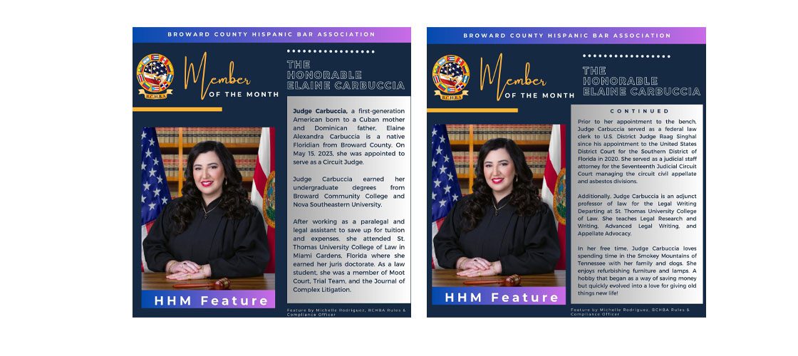 Judge Carbuccia Featured by Broward County Hispanic Bar Association