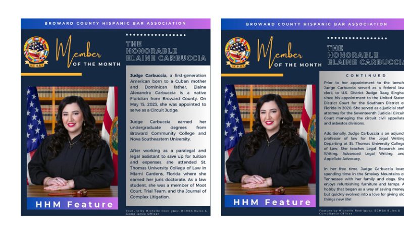 Judge Carbuccia Featured by Broward County Hispanic Bar Association