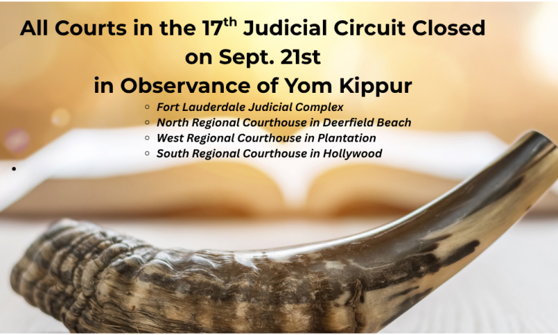 All Broward Courts Will be Closed on Sept. 21 for Yom Kippur